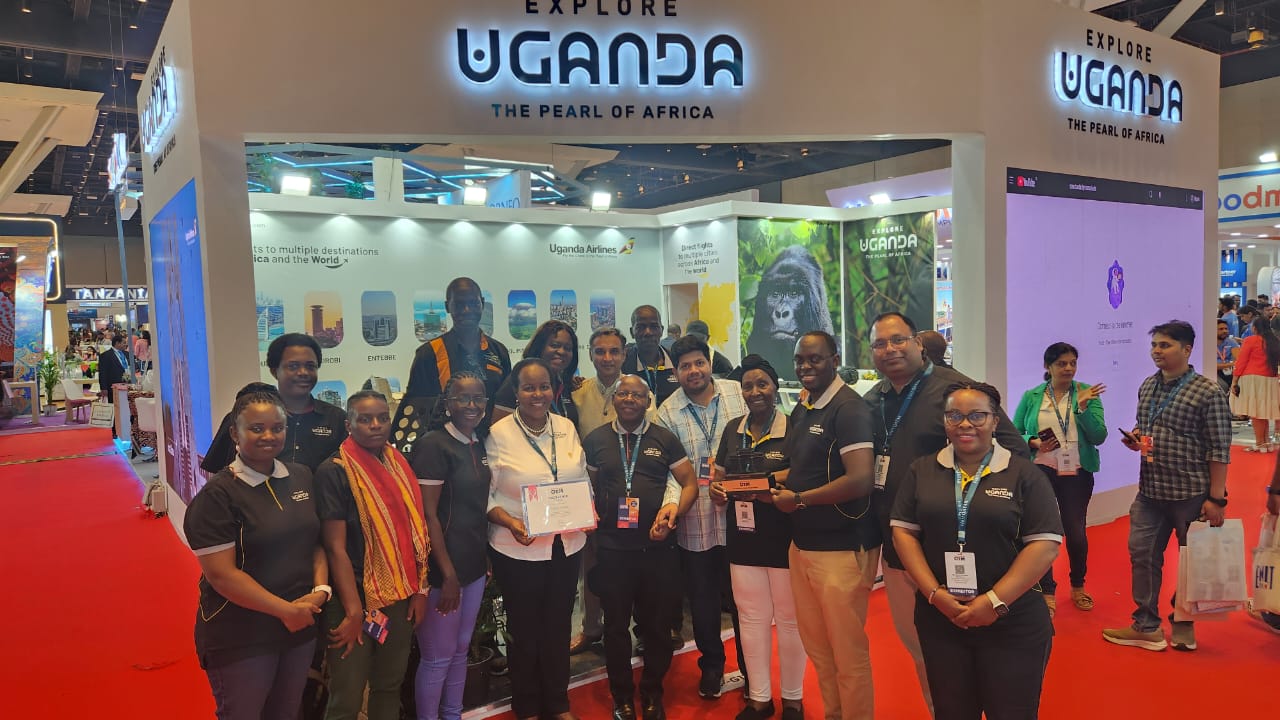 H.E Prof Joyce Kakumatsi Kikafunda, receives an award of excellence given to Uganda as the Most Promising New Destination at the OTM Show 30th-1st Febuary 2025 at Jio World Convention Centre, Mumbai India.